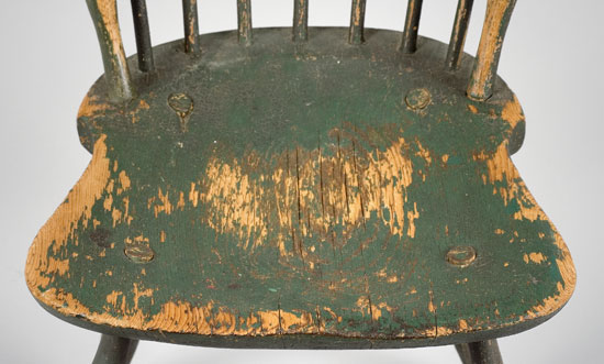 Matched Pair, Fan-Back Windsor Side Chairs, Massachusetts Likely Original Green Paint, detail view 1